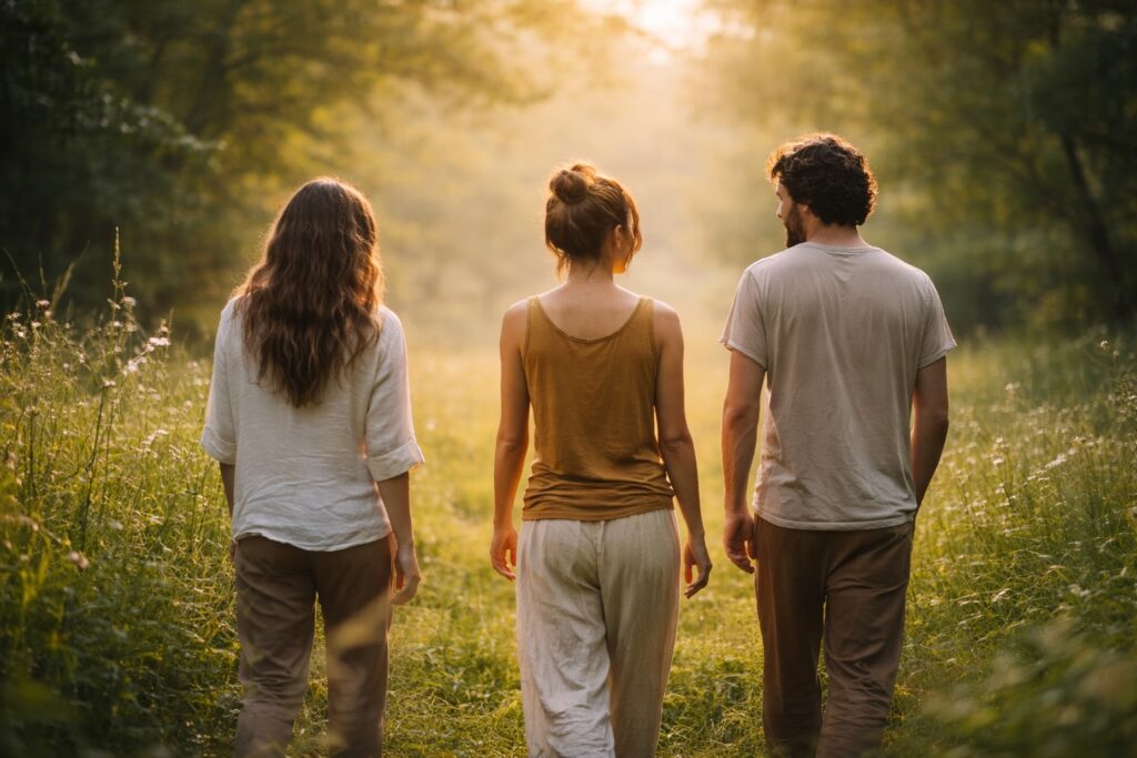 Youngsters walking in the wood
